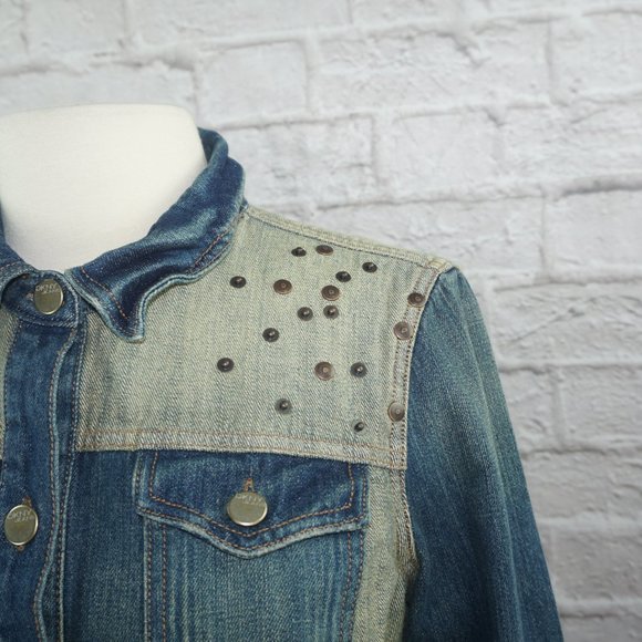 DKNY Jeans Two Tone Denim Jean Jacket - Picture 2 of 8